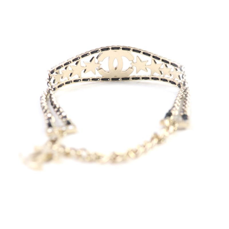 CHANEL B23C Rhinestone Coco Mark Star Choker Black Gold With Box And Storage