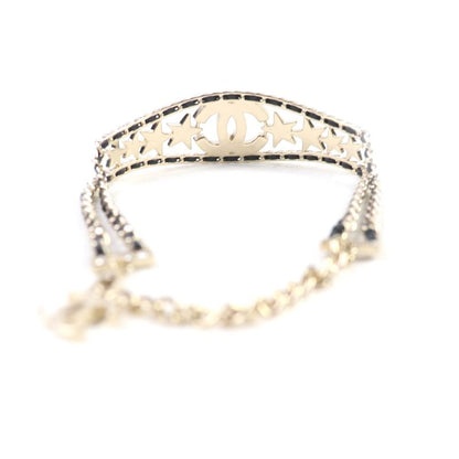 CHANEL B23C Rhinestone Coco Mark Star Choker Black Gold With Box And Storage