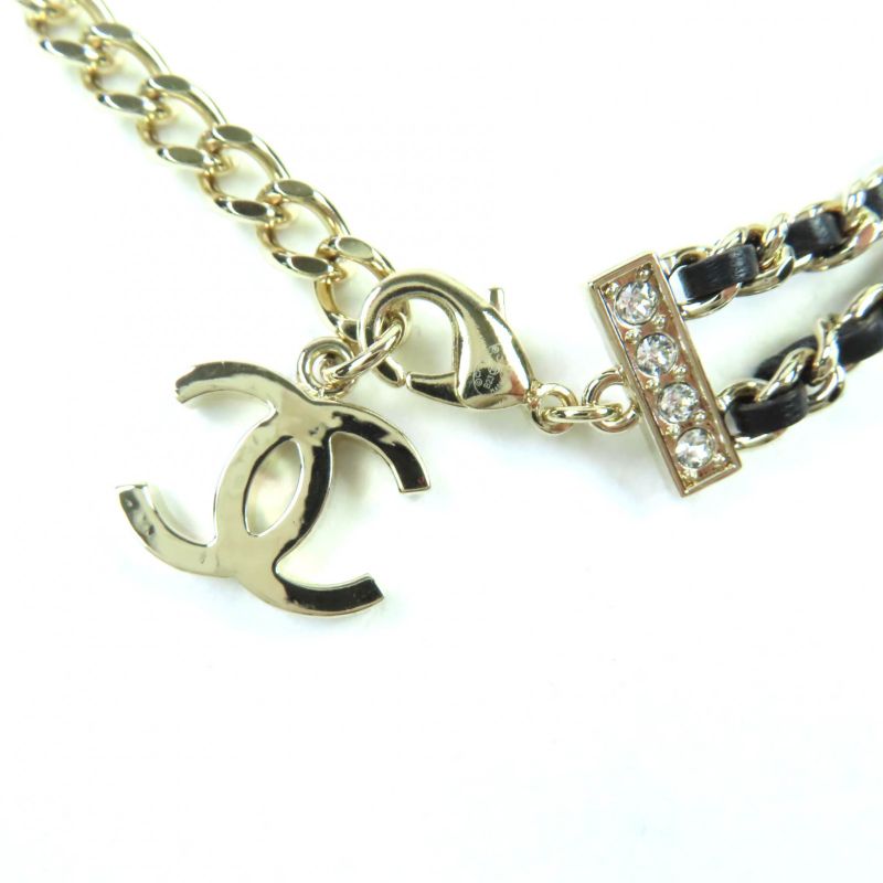 CHANEL B23C Rhinestone Coco Mark Star Choker Black Gold With Box And Storage