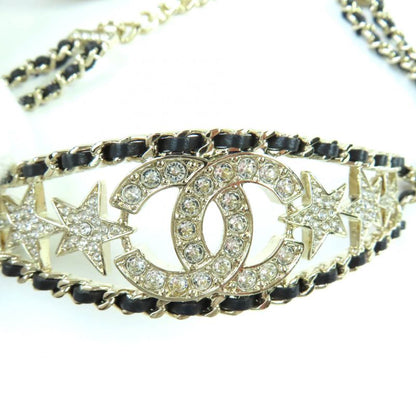 CHANEL B23C Rhinestone Coco Mark Star Choker Black Gold With Box And Storage