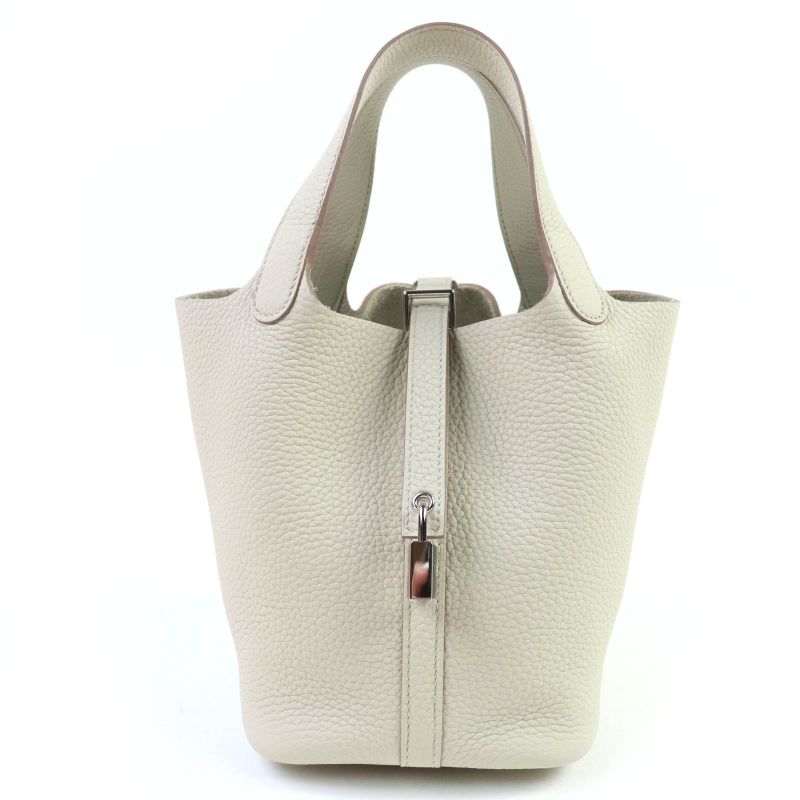 Hermes Picotin Lock PM Taurillon Clemence Beton Silver Hardware Handbag