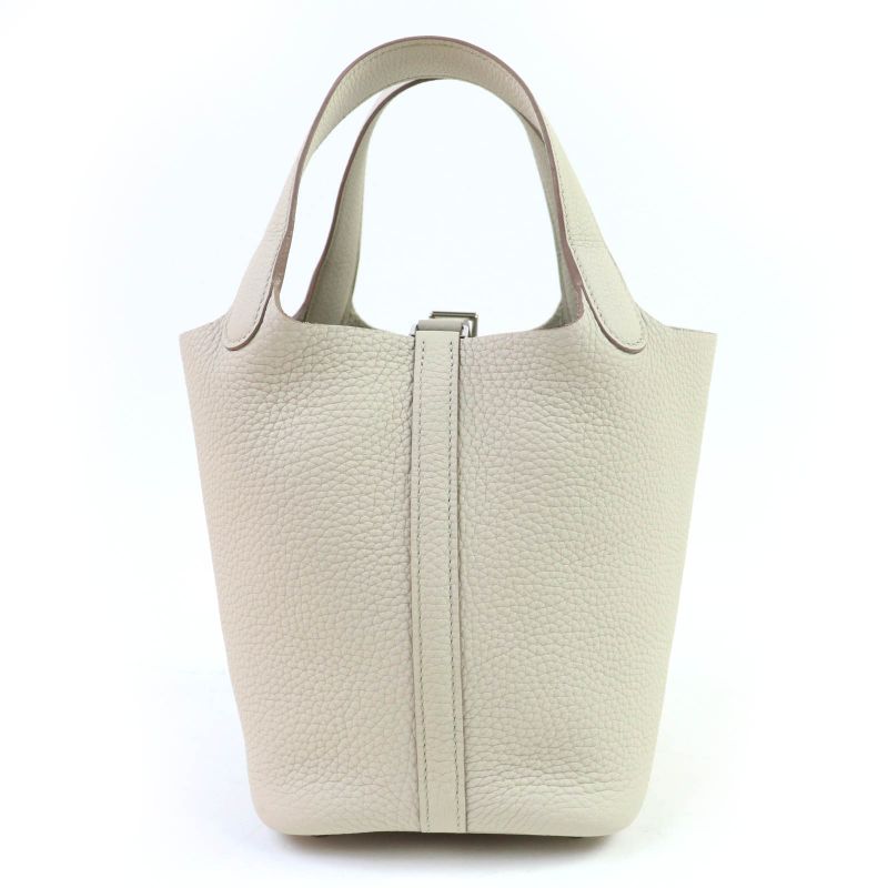 Hermes Picotin Lock PM Taurillon Clemence Beton Silver Hardware Handbag