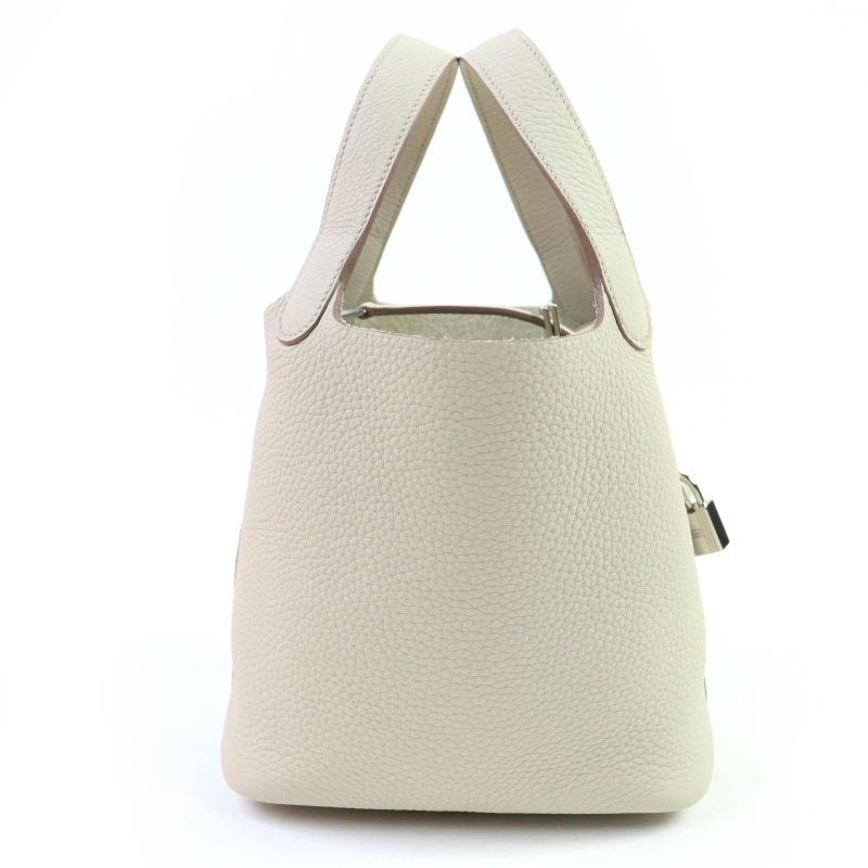 Hermes Picotin Lock PM Taurillon Clemence Beton Silver Hardware Handbag