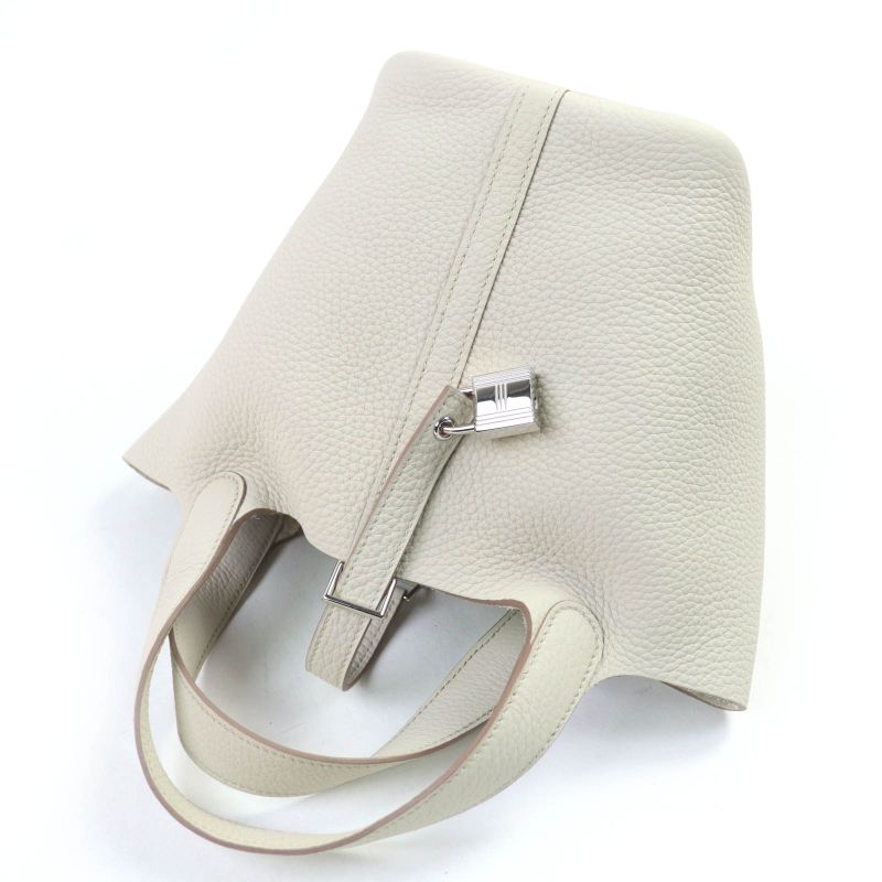 Hermes Picotin Lock PM Taurillon Clemence Beton Silver Hardware Handbag