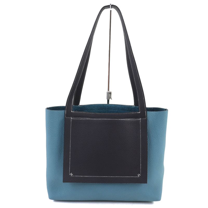 Hermes 082201ca Cabas Serie 31cm (12.20in) Taurillon Clemence New Blue Jean