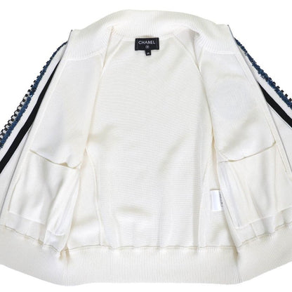 CHANEL 2023 P74166 Coco Mark Logo NO.5 Patch Sequin Embellished Blouson White