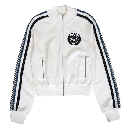 CHANEL 2023 P74166 Coco Mark Logo NO.5 Patch Sequin Embellished Blouson White