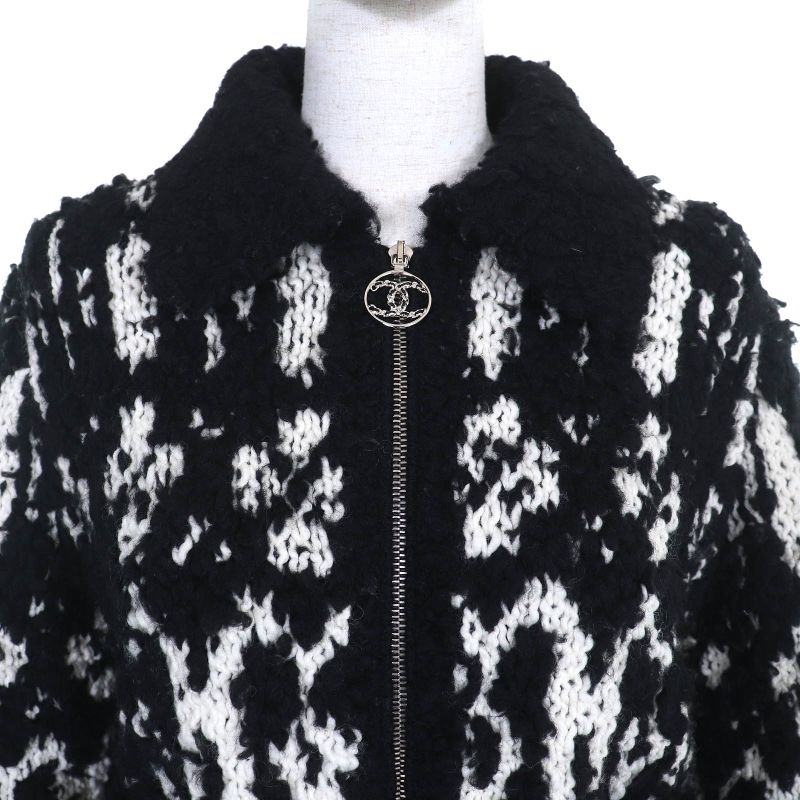 CHANEL P62173 Wool Cashmere Coconage Cocomark Pull Top Knit Blouson Zip Up