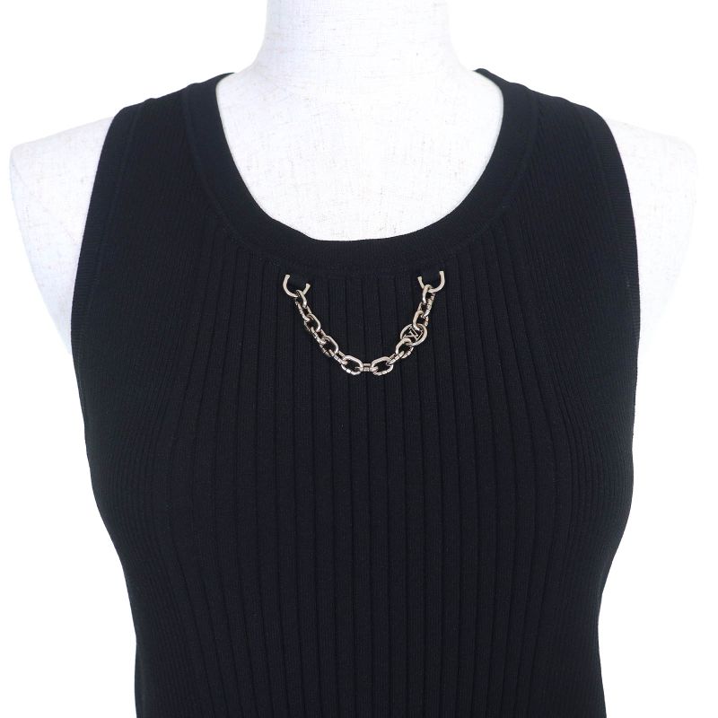 Louis Vuitton 22SS LV Chain Crewneck Ribbed Knit Tank Top Black S Made In Italy