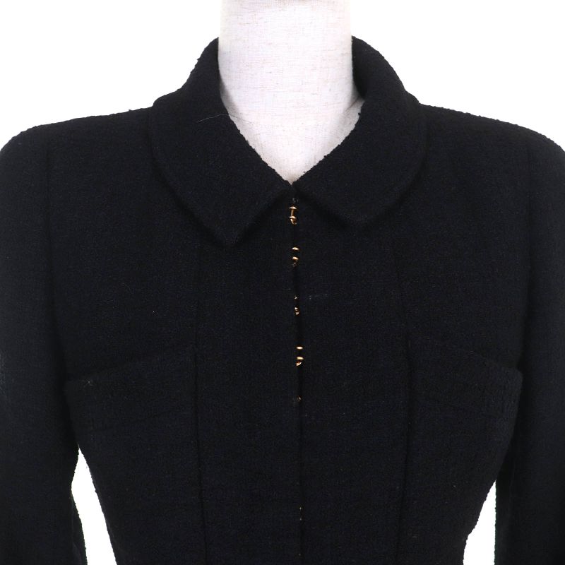 CHANEL Vintage 96A P08101 Wool Tweed Short Jacket With Coco Mark Button Belt