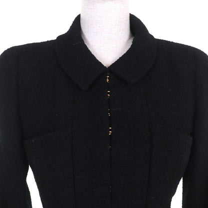 CHANEL Vintage 96A P08101 Wool Tweed Short Jacket With Coco Mark Button Belt