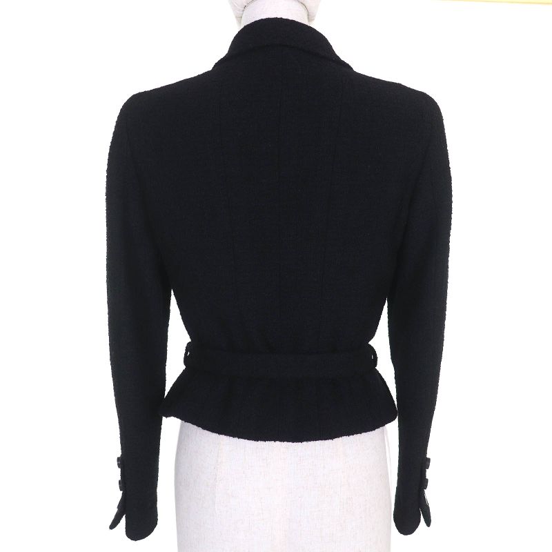 CHANEL Vintage 96A P08101 Wool Tweed Short Jacket With Coco Mark Button Belt