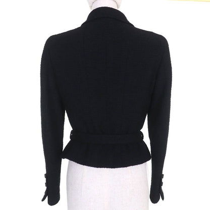 CHANEL Vintage 96A P08101 Wool Tweed Short Jacket With Coco Mark Button Belt