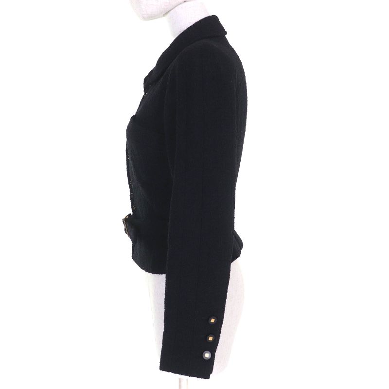 CHANEL Vintage 96A P08101 Wool Tweed Short Jacket With Coco Mark Button Belt
