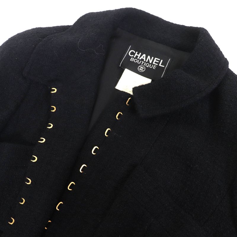 CHANEL Vintage 96A P08101 Wool Tweed Short Jacket With Coco Mark Button Belt