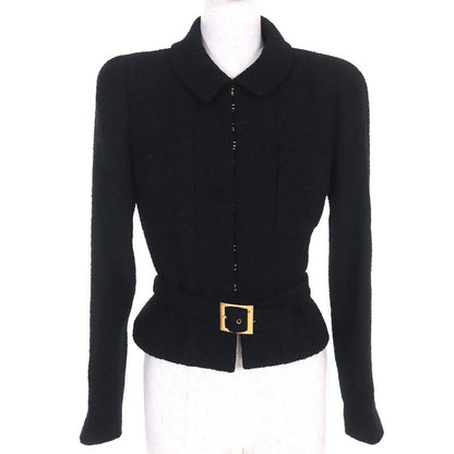 CHANEL Vintage 96A P08101 Wool Tweed Short Jacket With Coco Mark Button Belt