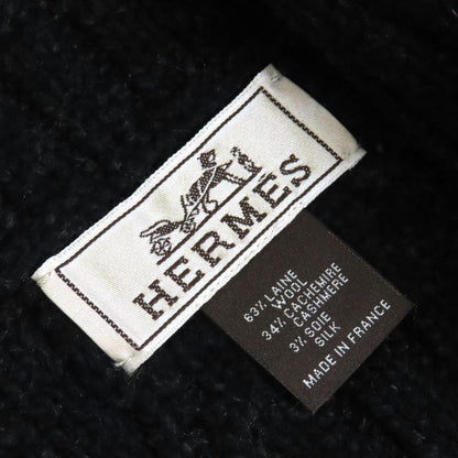 Hermes Wool Cashmere Silk Knit Snood Neck Warmer Collar Wrap Dark Gray Made In