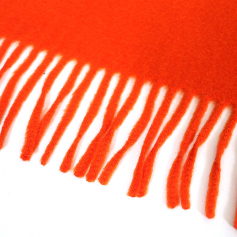 Hermes 100% Cashmere Logo Embroidery Fringe Large Shawl Scarf Orange Made In