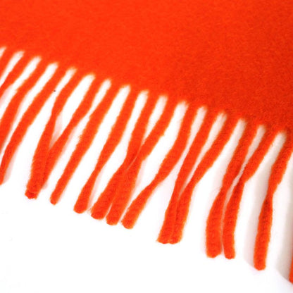 Hermes 100% Cashmere Logo Embroidery Fringe Large Shawl Scarf Orange Made In
