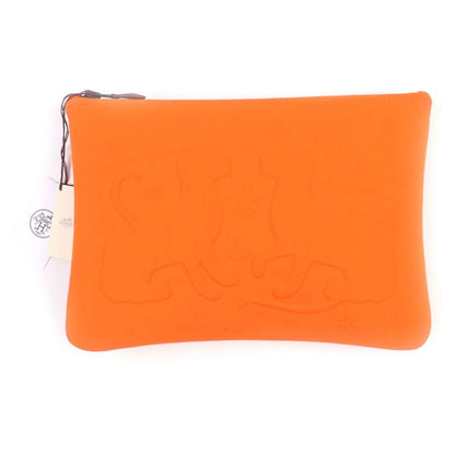 Hermes Trousse Flat Neobain MM Black Hardware Logoed Cat Design Leather ZIP