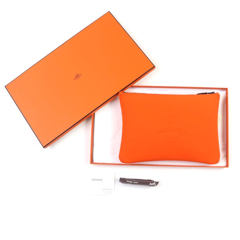 Hermes Trousse Flat Neobain MM Black Hardware Logoed Cat Design Leather ZIP