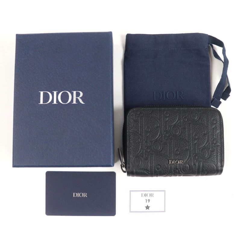 DIOR 2esbc316flg Zip Coin Case Gravity Leather Coin Case Black With Box And