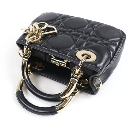 Christian DIOR Canage Lady 95.22 Mini Lambskin 2WAY Handbag Shoulder Bag Black