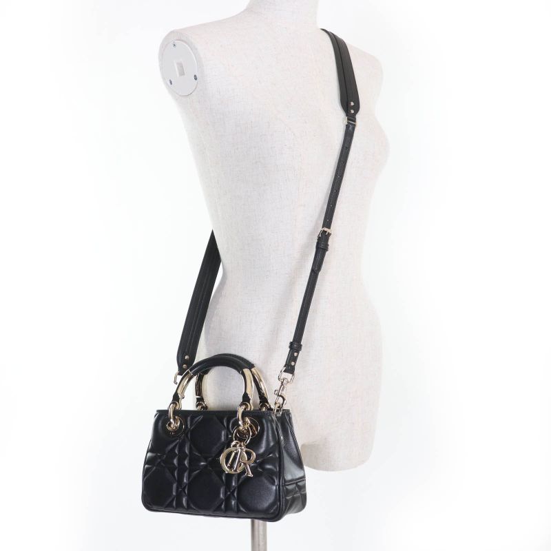 Christian DIOR Canage Lady 95.22 Mini Lambskin 2WAY Handbag Shoulder Bag Black