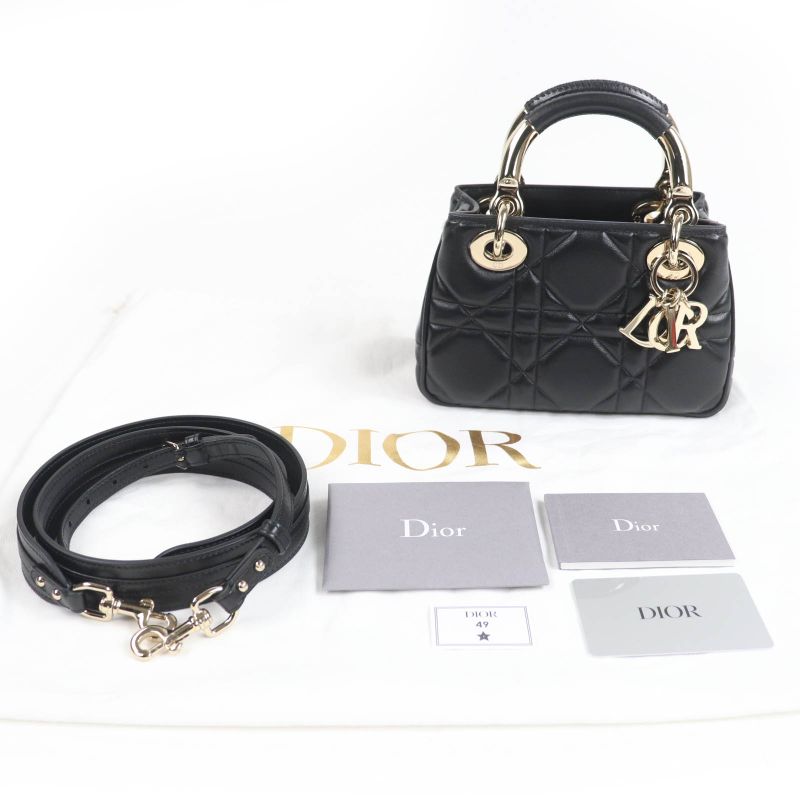 Christian DIOR Canage Lady 95.22 Mini Lambskin 2WAY Handbag Shoulder Bag Black