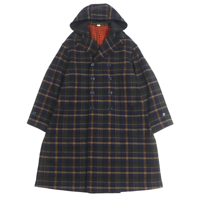  Gucci 568562 Wool Linen Checked Double Breasted Hooded Double Chester Coat