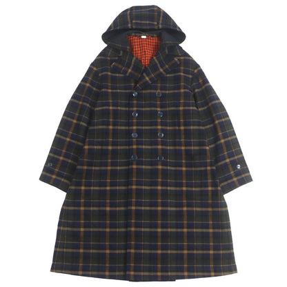  Gucci 568562 Wool Linen Checked Double Breasted Hooded Double Chester Coat