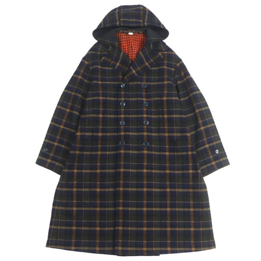  Gucci 568562 Wool Linen Checked Double Breasted Hooded Double Chester Coat