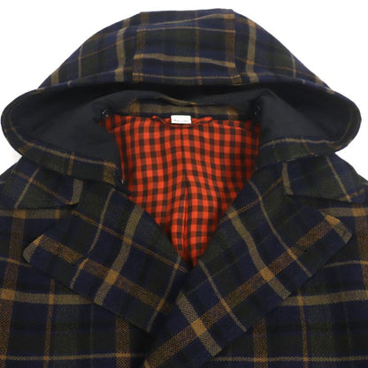  Gucci 568562 Wool Linen Checked Double Breasted Hooded Double Chester Coat