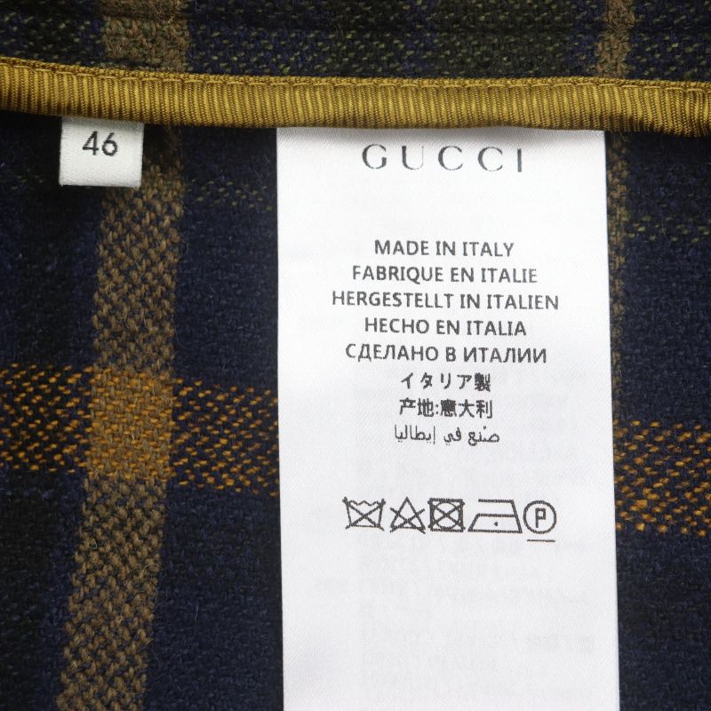 Gucci 568562 Wool Linen Checked Double Breasted Hooded Double Chester Coat