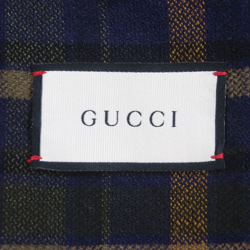  Gucci 568562 Wool Linen Checked Double Breasted Hooded Double Chester Coat