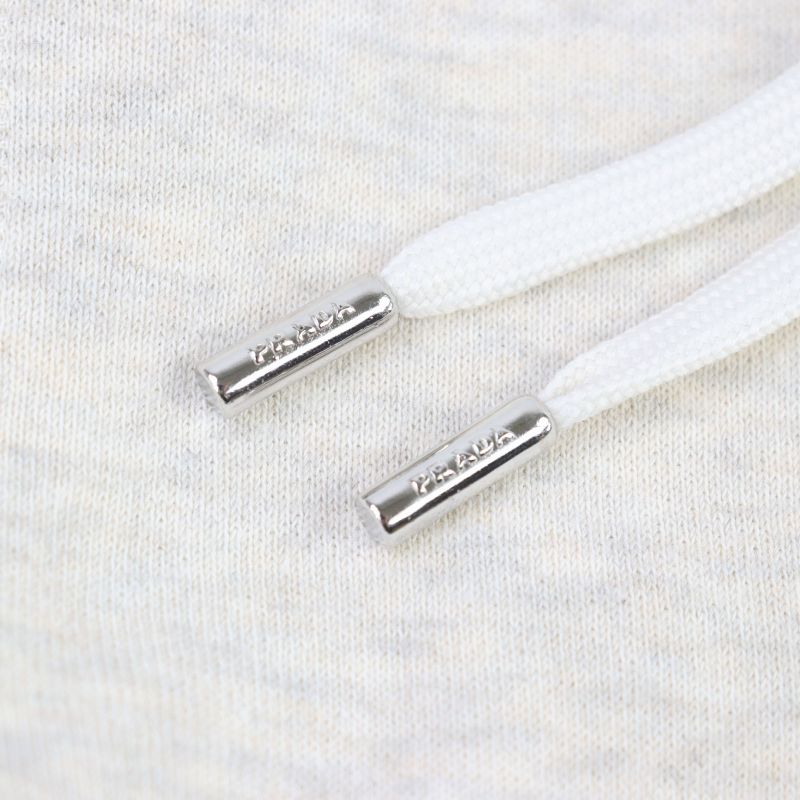 Prada 2023 Ujl24b Logo Embroidery Pullover Cotton Fleece Hoodie Ivory L Genuine