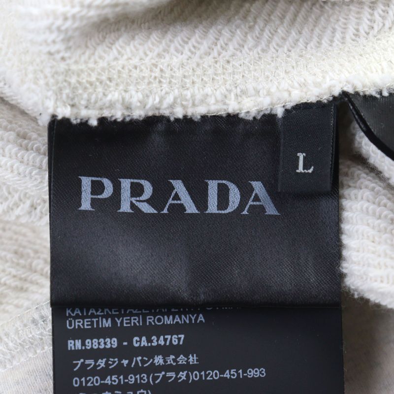 Prada 2023 Ujl24b Logo Embroidery Pullover Cotton Fleece Hoodie Ivory L Genuine