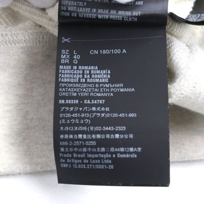 Prada 2023 Ujl24b Logo Embroidery Pullover Cotton Fleece Hoodie Ivory L Genuine