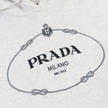 Prada 2023 Ujl24b Logo Embroidery Pullover Cotton Fleece Hoodie Ivory L Genuine