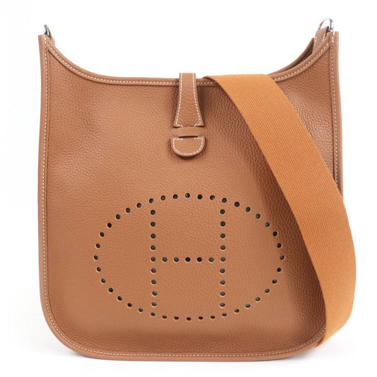 Hermes Evelyn 3PM Taurillon Clemence Gold Silver Hardware Shoulder Bag Engraved