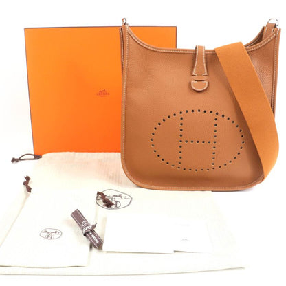 Hermes Evelyn 3PM Taurillon Clemence Gold Silver Hardware Shoulder Bag Engraved