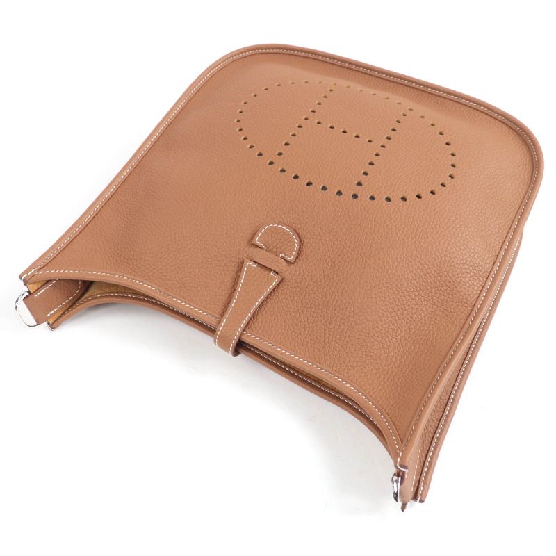 Hermes Evelyn 3PM Taurillon Clemence Gold Silver Hardware Shoulder Bag Engraved