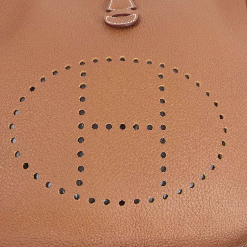 Hermes Evelyn 3PM Taurillon Clemence Gold Silver Hardware Shoulder Bag Engraved