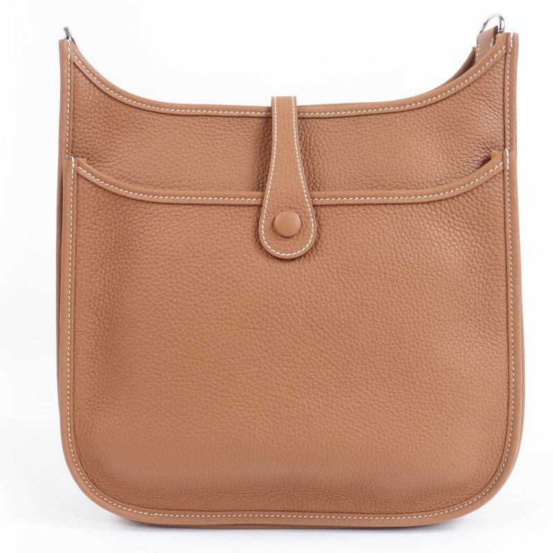 Hermes Evelyn 3PM Taurillon Clemence Gold Silver Hardware Shoulder Bag Engraved
