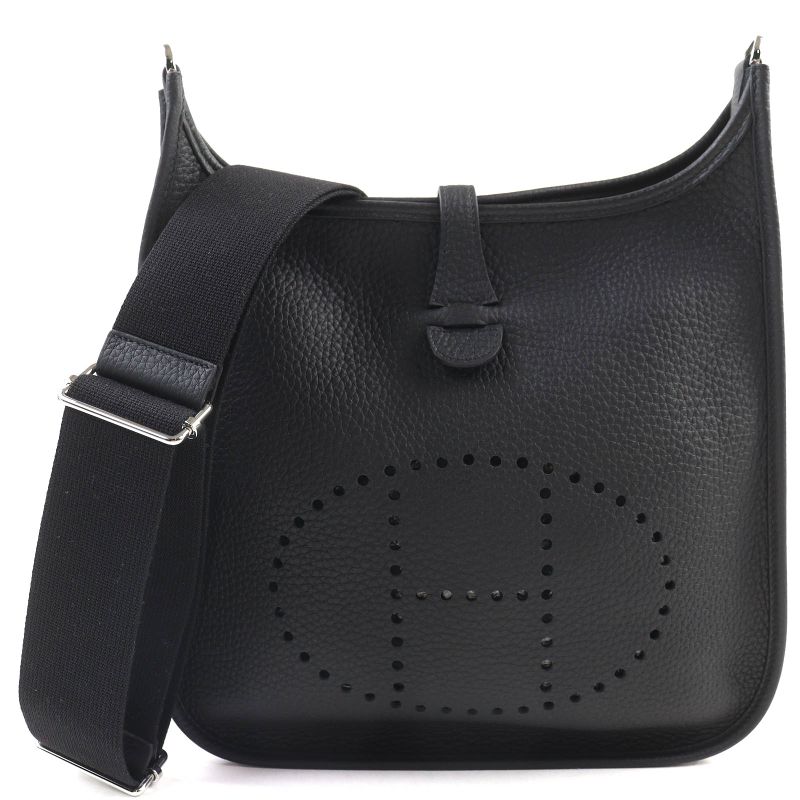 Hermes Evelyn 3 PM Taurillon Clemence Silver Hardware Shoulder Bag Black
