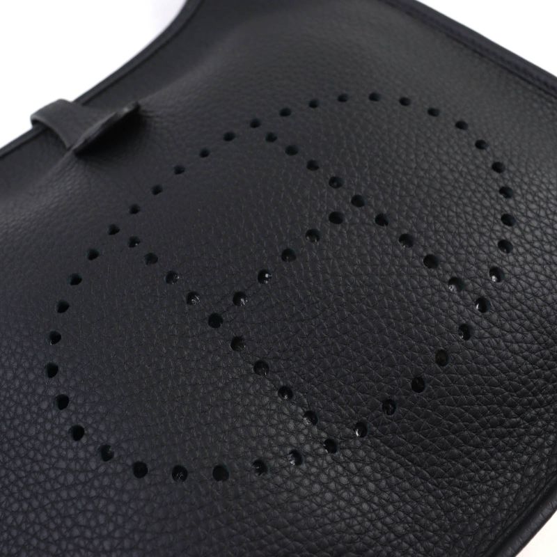 Hermes Evelyn 3 PM Taurillon Clemence Silver Hardware Shoulder Bag Black