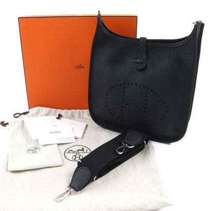 Hermes Evelyn 3 PM Taurillon Clemence Silver Hardware Shoulder Bag Black