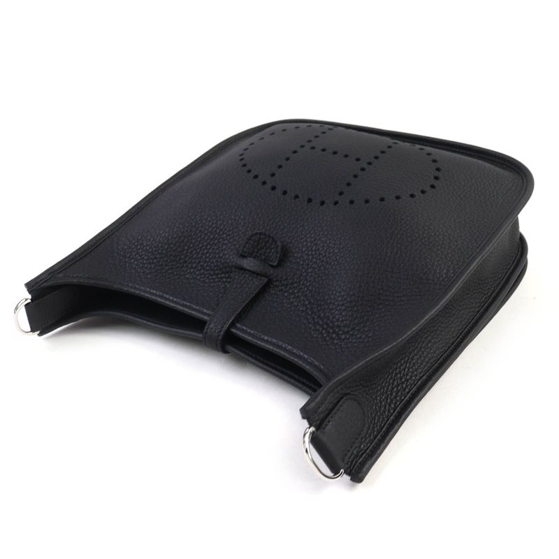 Hermes Evelyn 3 PM Taurillon Clemence Silver Hardware Shoulder Bag Black