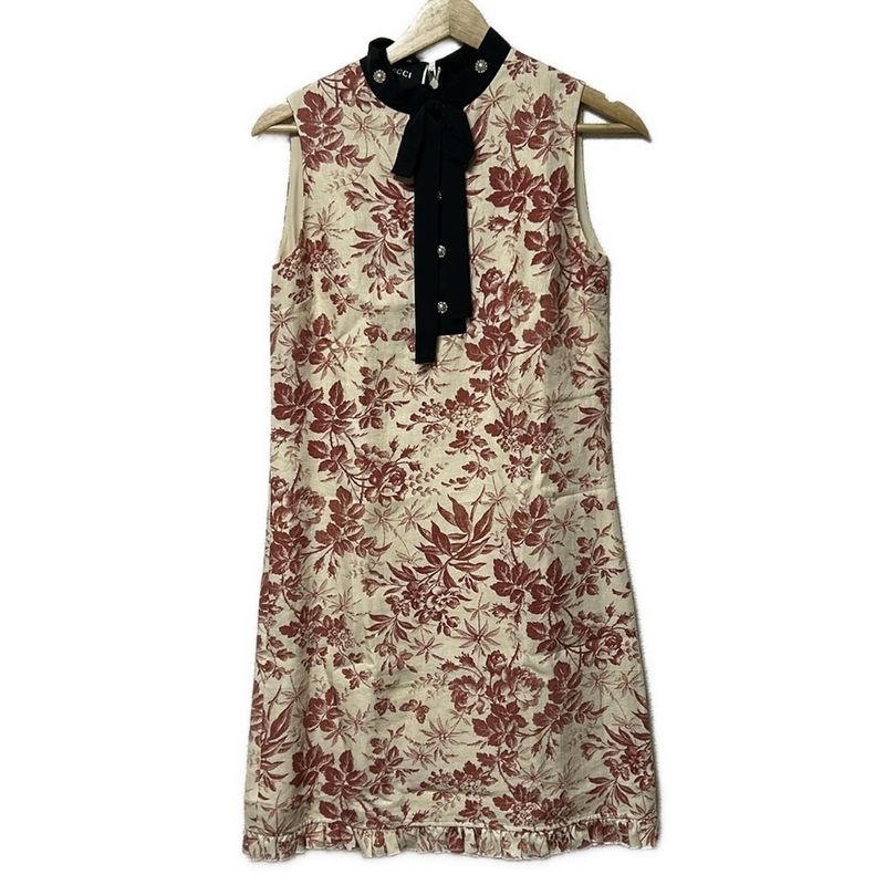 Gucci Dress Size 38 S Women - 417660 Zgp02 Beige Red And Black Crew Neck