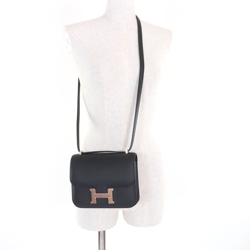 Hermes Constance 3 Mini Miroir Black Vaux Epson Rose Gold Hardware Shoulder Bag